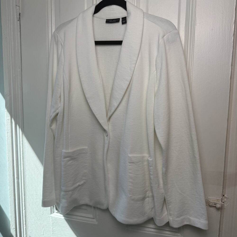 Susan Graver Weekend White Soft Terrycloth Cotton Blazer Womens XL Shawl Collar